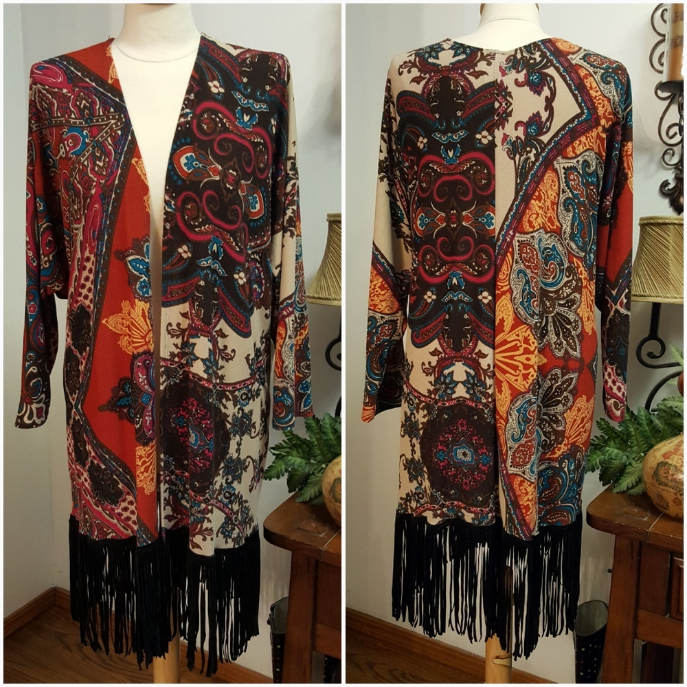 Western Style Fringe Trimmed Kimono